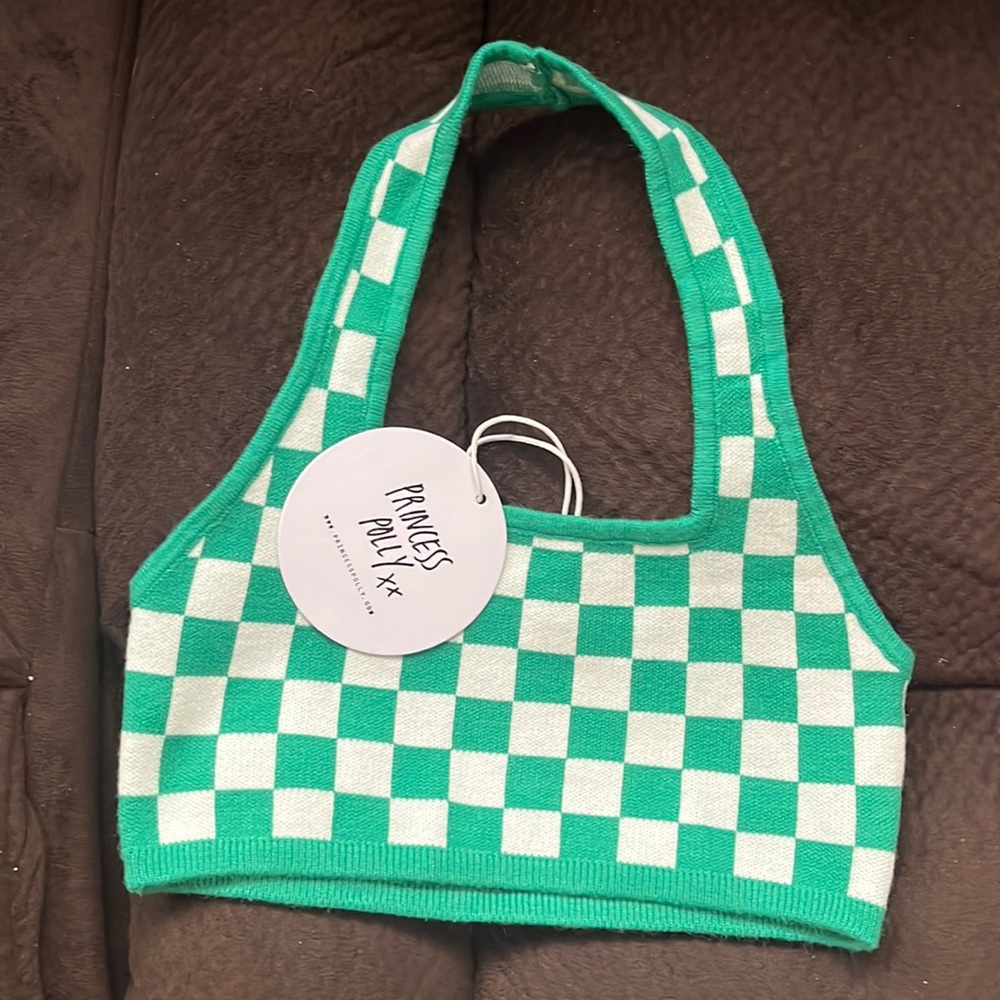 Princess Polly halter top size medium color, green, and white